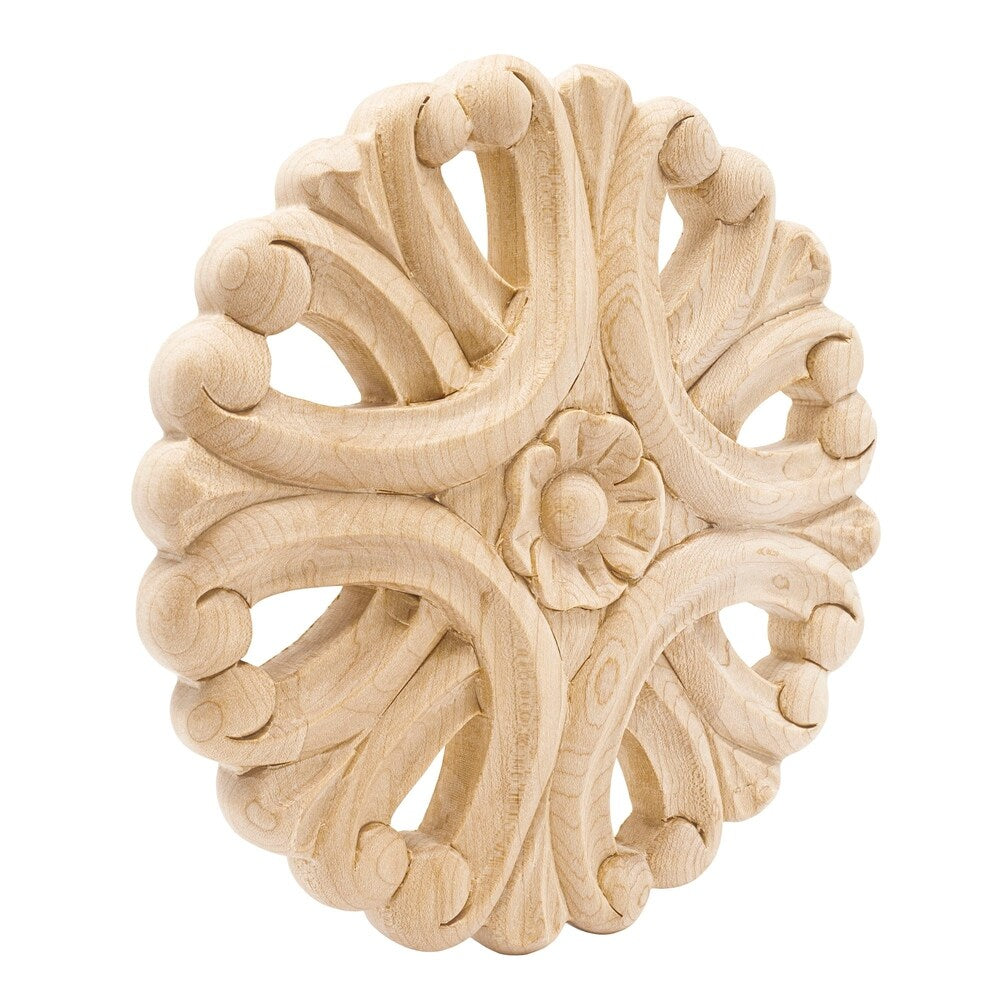 7 in. x 7/8 in. Unfinished X-Large Hand Carved North American Solid Hard Maple Decorative Rosette Applique