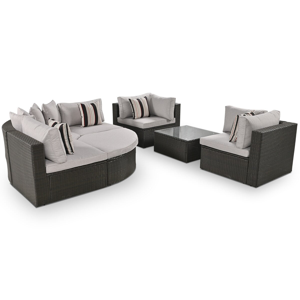 7-piece Outdoor Rattan Wicker Conversation Sofa Set With Colorful Pillows