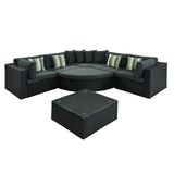 7-piece Outdoor Rattan Wicker Conversation Sofa Set With Colorful Pillows