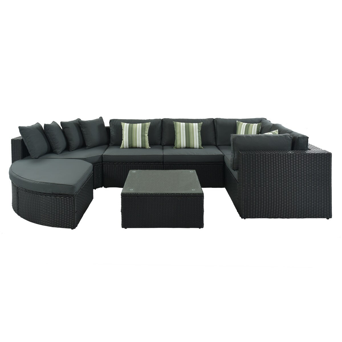 7-piece Outdoor Rattan Wicker Conversation Sofa Set With Colorful Pillows