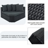 7-piece Outdoor Wicker Sofa Set, Rattan Sofa Lounger, With Striped Green Pillows,Black Wicker, Gray Cushion