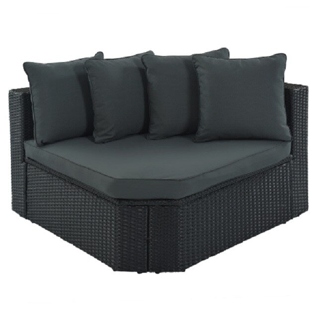 7-piece Outdoor Wicker Sofa Set, Rattan Sofa Lounger, With Striped Green Pillows,Black Wicker, Gray Cushion