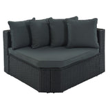 7-piece Outdoor Wicker Sofa Set, Rattan Sofa Lounger, With Striped Green Pillows,Black Wicker, Gray Cushion
