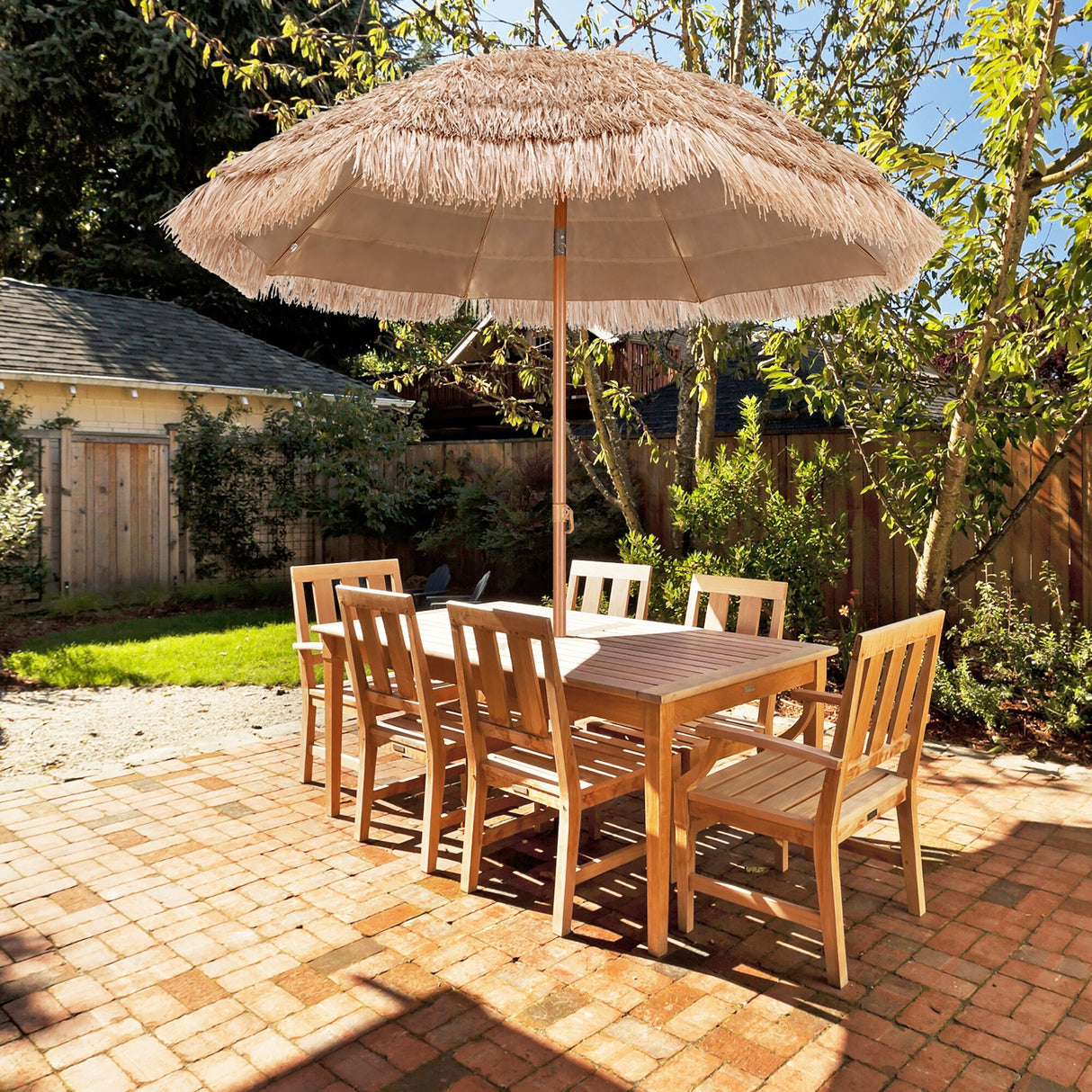 7.2/8 FT Patio Thatched Tiki Umbrella W/Tilt Hawaiian Hula Beach