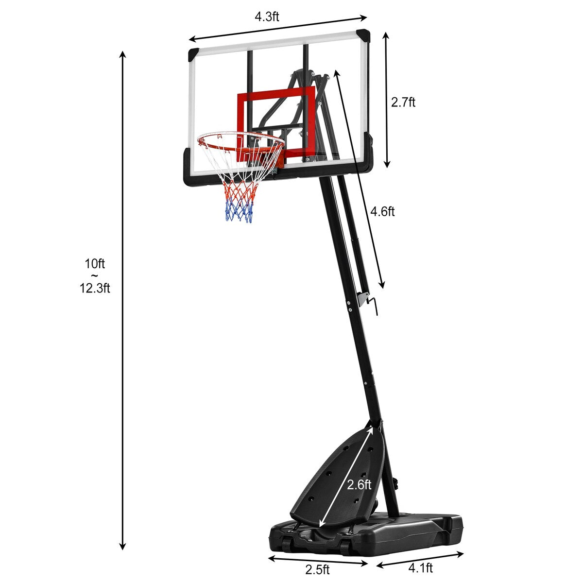 7.5-10 ft. Adjustable Height Portable Basketball Hoop Basketball System with Basketball Hoop LED Lights