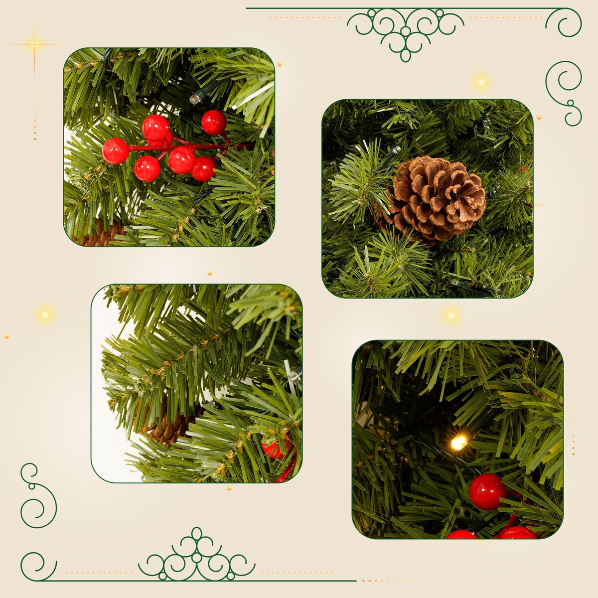 7.5/6ft Upside Down Hanging Quarter Tree, Christmas tree hanging from the ceiling, Xmas Tree with 300 LED Warm White Lights
