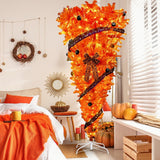 7.5 FT Orange Upside Down Christmas Tree with 300 LED Warm Lights for X-mas,Halloween-themed - N/A