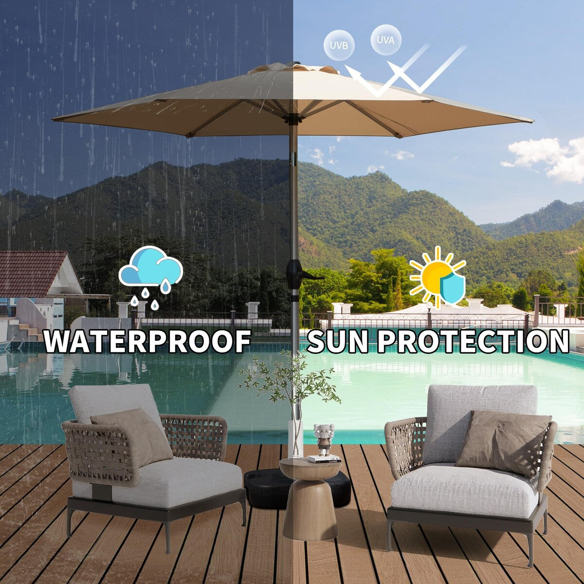 7.5 FT Patio Umbrella with Push Button Tilt and Crank, 8 Sturdy Ribs