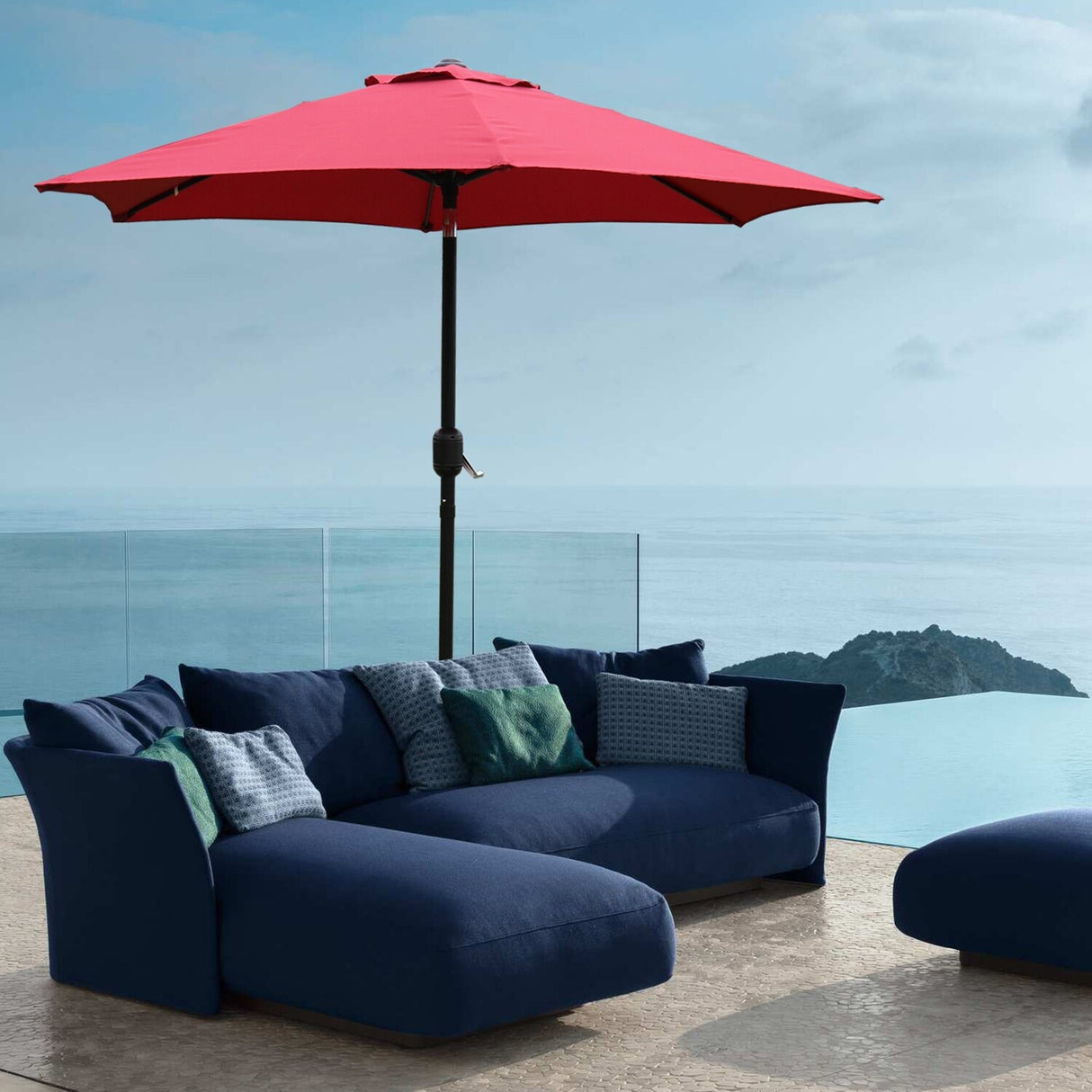 7.5 Ft Red Market/Patio Umbrella with Tilt and Crank