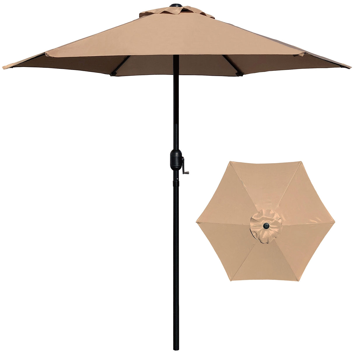 7.5 ft Round Patio Umbrella, Market Umbrella with Tilt and Crank lift (Tan Color)