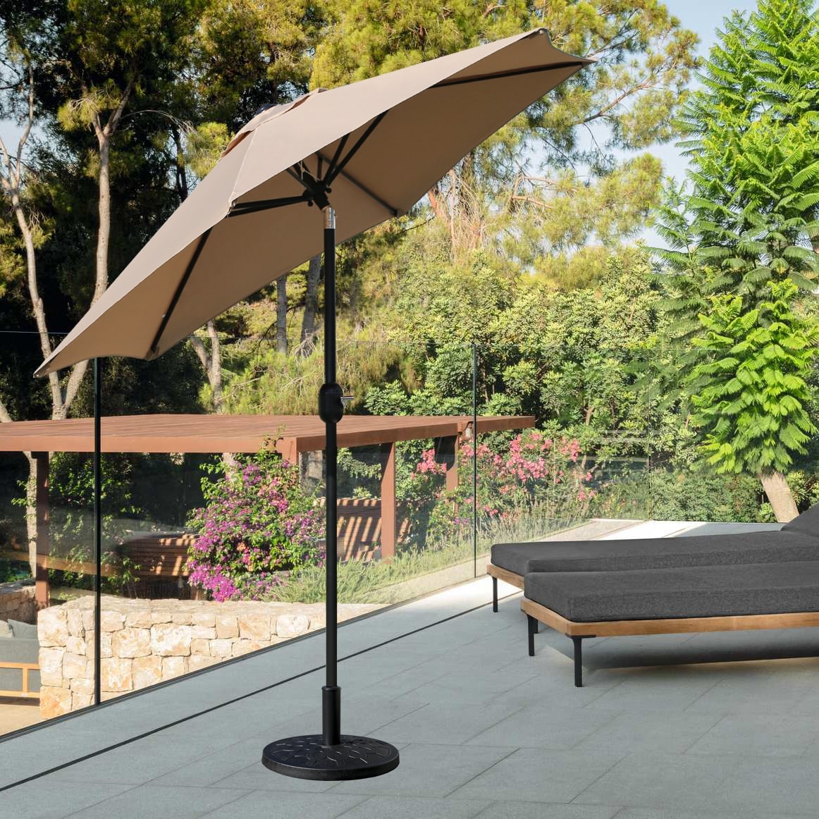 7.5 ft Round Patio Umbrella, Market Umbrella with Tilt and Crank lift (Tan Color)