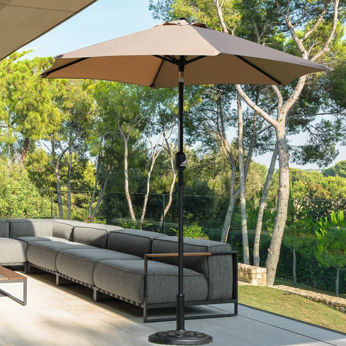 7.5 ft Round Patio Umbrella, Market Umbrella with Tilt and Crank lift (Tan Color)