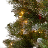 7.5-ft Spruce Pre-Lit or Unlit Artificial Christmas Tree with Glitter Branches Red Berries Pinecones by Christopher Knight Home