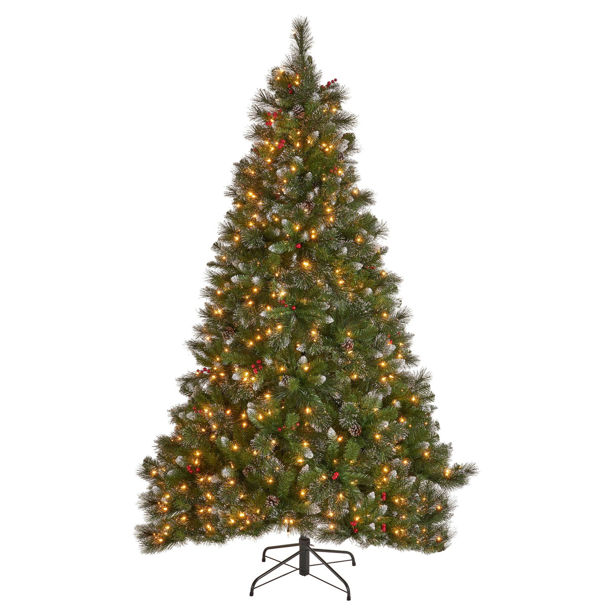 7.5-ft Spruce Pre-Lit or Unlit Artificial Christmas Tree with Glitter Branches Red Berries Pinecones by Christopher Knight Home
