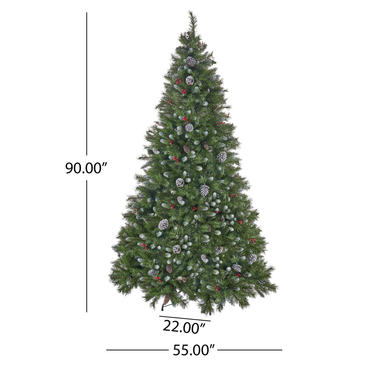 7.5-ft Spruce Pre-Lit or Unlit Artificial Christmas Tree with Frosted Branches Red Berries Pinecones by Christopher Knight Home