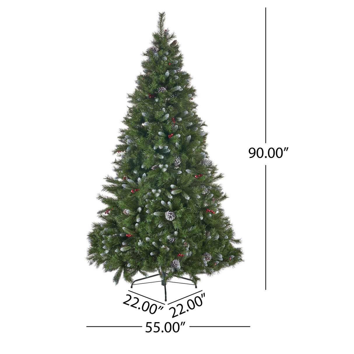 7.5-ft Spruce Pre-Lit or Unlit Artificial Christmas Tree with Frosted Branches Red Berries Pinecones by Christopher Knight Home