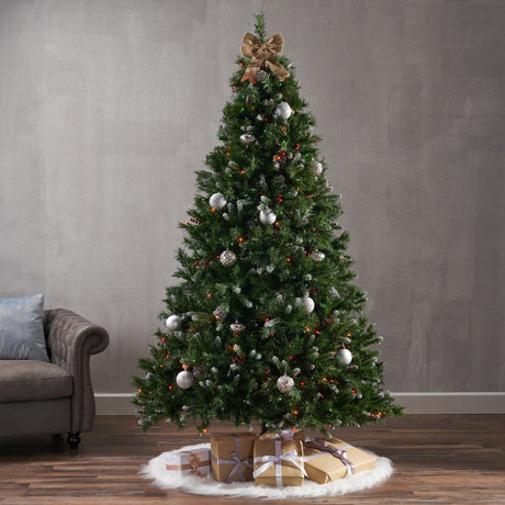 7.5-ft Spruce Pre-Lit or Unlit Artificial Christmas Tree with Frosted Branches Red Berries Pinecones by Christopher Knight Home