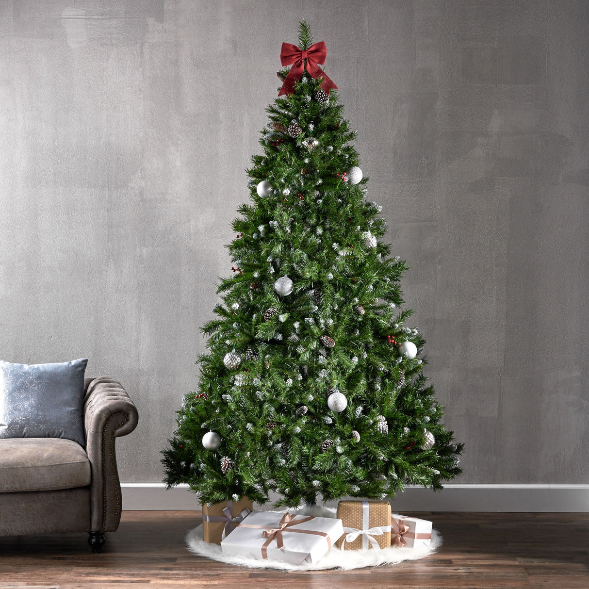 7.5-ft Spruce Pre-Lit or Unlit Artificial Christmas Tree with Frosted Branches Red Berries Pinecones by Christopher Knight Home