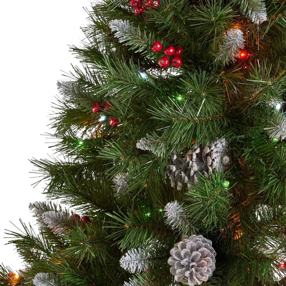 7.5-ft Spruce Pre-Lit or Unlit Artificial Christmas Tree with Frosted Branches Red Berries Pinecones by Christopher Knight Home