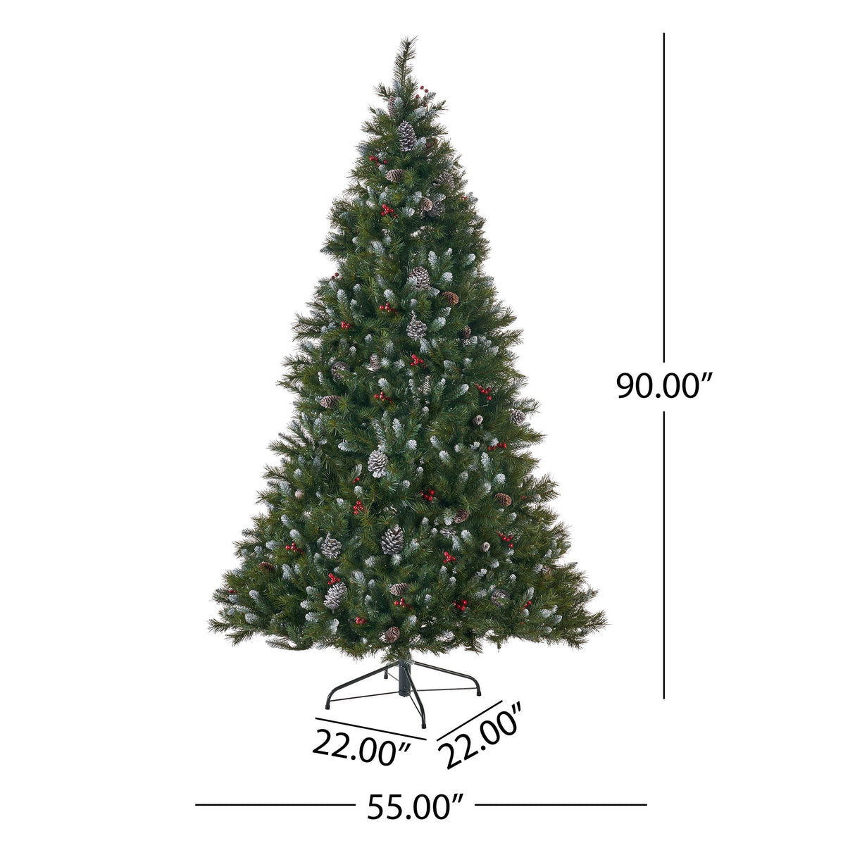 7.5-ft Spruce Pre-Lit or Unlit Artificial Christmas Tree with Frosted Branches Red Berries Pinecones by Christopher Knight Home