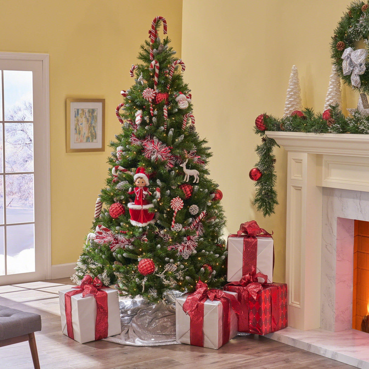 7.5-ft Spruce Pre-Lit or Unlit Artificial Christmas Tree with Frosted Branches Red Berries Pinecones by Christopher Knight Home