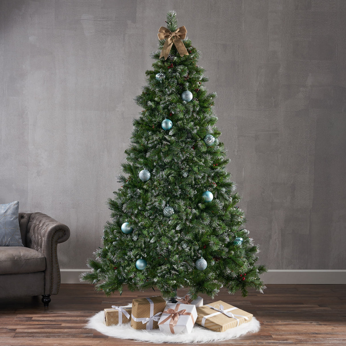 7.5-ft Spruce Pre-Lit or Unlit Artificial Christmas Tree with Glitter Branches Red Berries Pinecones by Christopher Knight Home