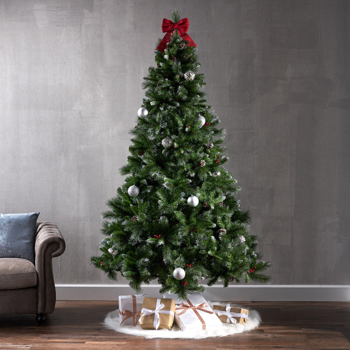 7.5-ft Spruce Pre-Lit or Unlit Artificial Christmas Tree with Glitter Branches Red Berries Pinecones by Christopher Knight Home