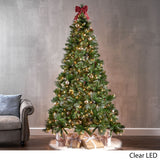 7.5-ft Spruce Pre-Lit or Unlit Artificial Christmas Tree with Glitter Branches Red Berries Pinecones by Christopher Knight Home