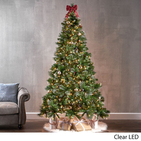7.5-ft Spruce Pre-Lit or Unlit Artificial Christmas Tree with Glitter Branches Red Berries Pinecones by Christopher Knight Home