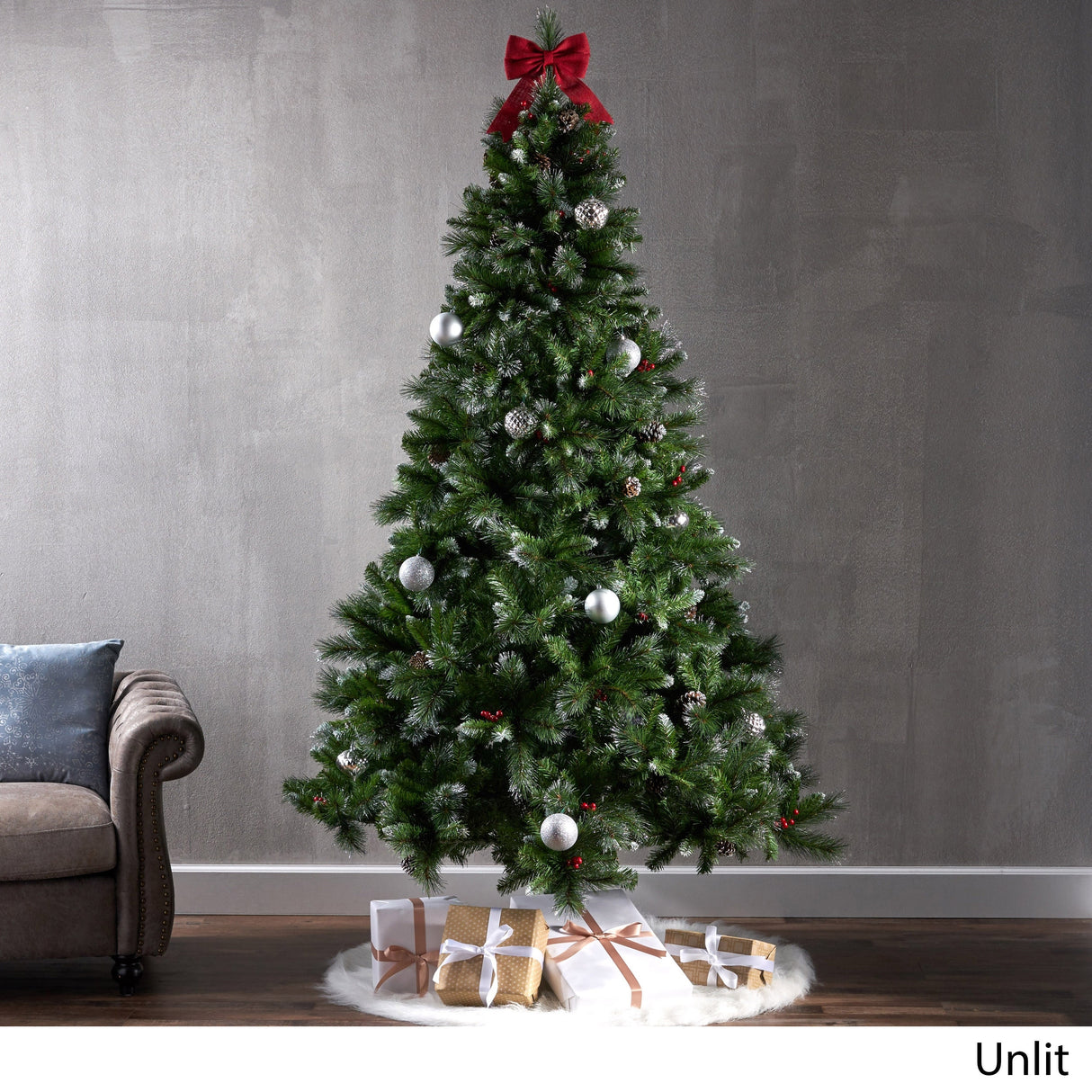 7.5-ft Spruce Pre-Lit or Unlit Artificial Christmas Tree with Glitter Branches Red Berries Pinecones by Christopher Knight Home