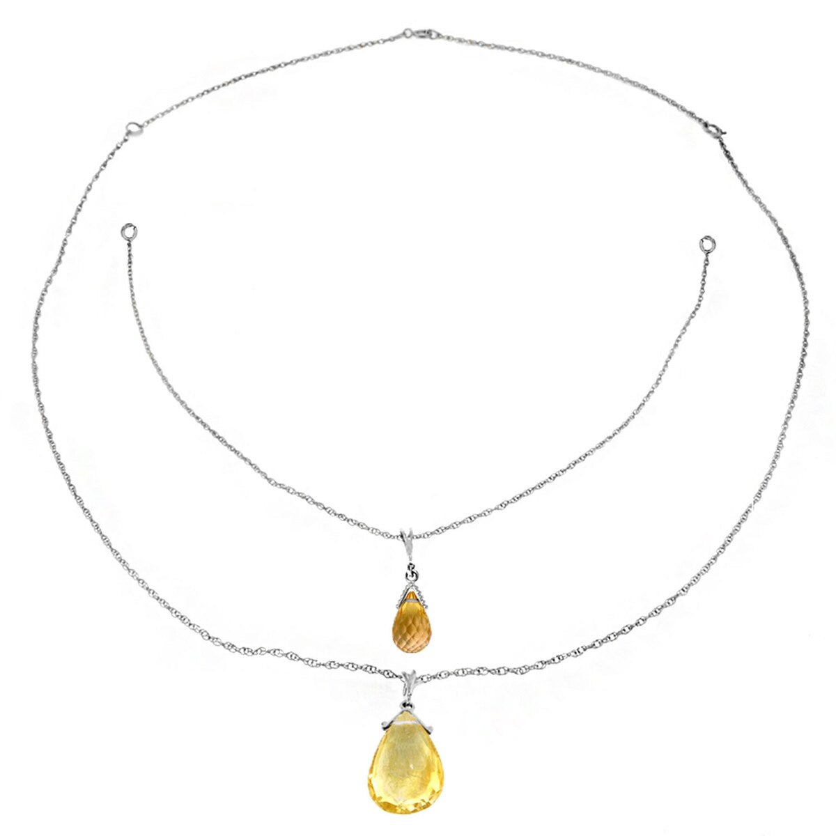 7.50 Carat 14K Solid Gold Front & Back Drop Necklace Natural Citrines