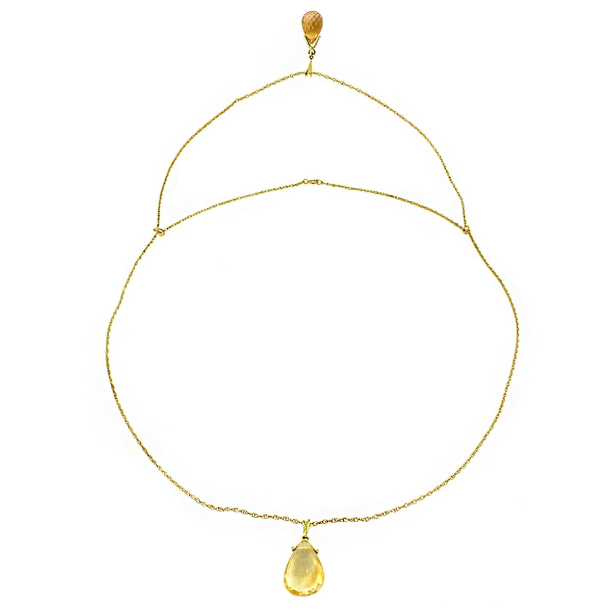 7.50 Carat 14K Solid Gold Front & Back Drop Necklace Natural Citrines