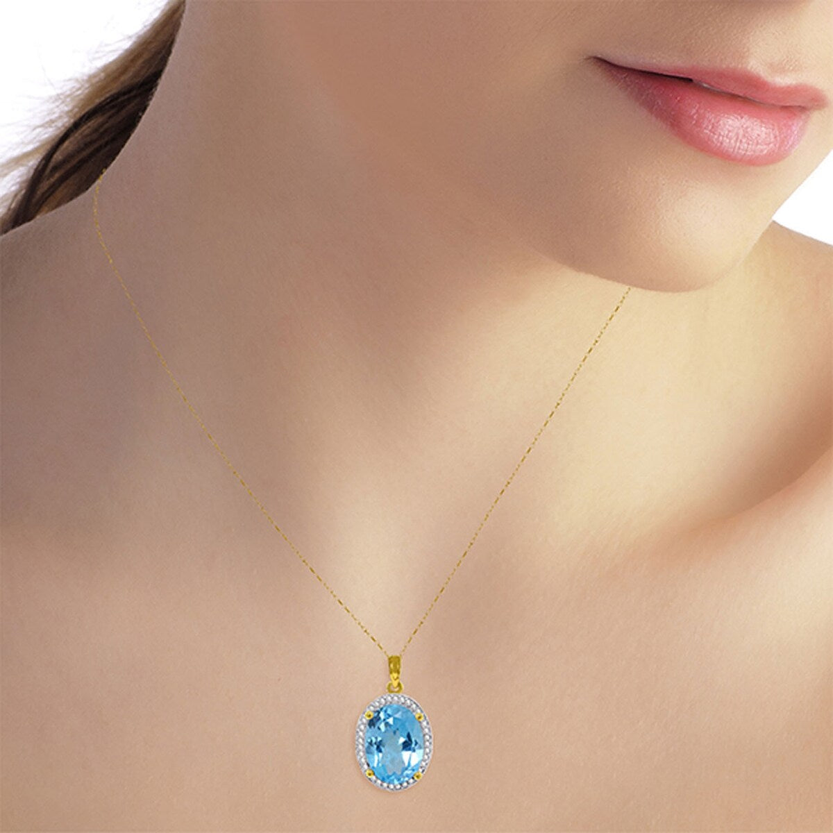 7.58 Carat 14K Solid Gold Loren Blue Topaz Diamond Gemstone Necklace