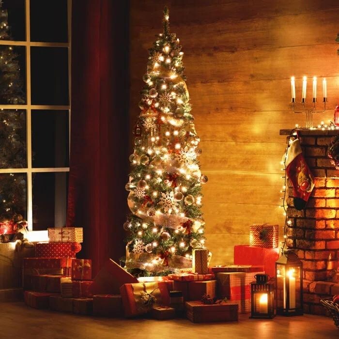 7.5FT Christmas Tree with 300 Lights Pinecones and Red Berries, Artificial Hinged Snow Flocked Xmas Tree Holiday Decoration