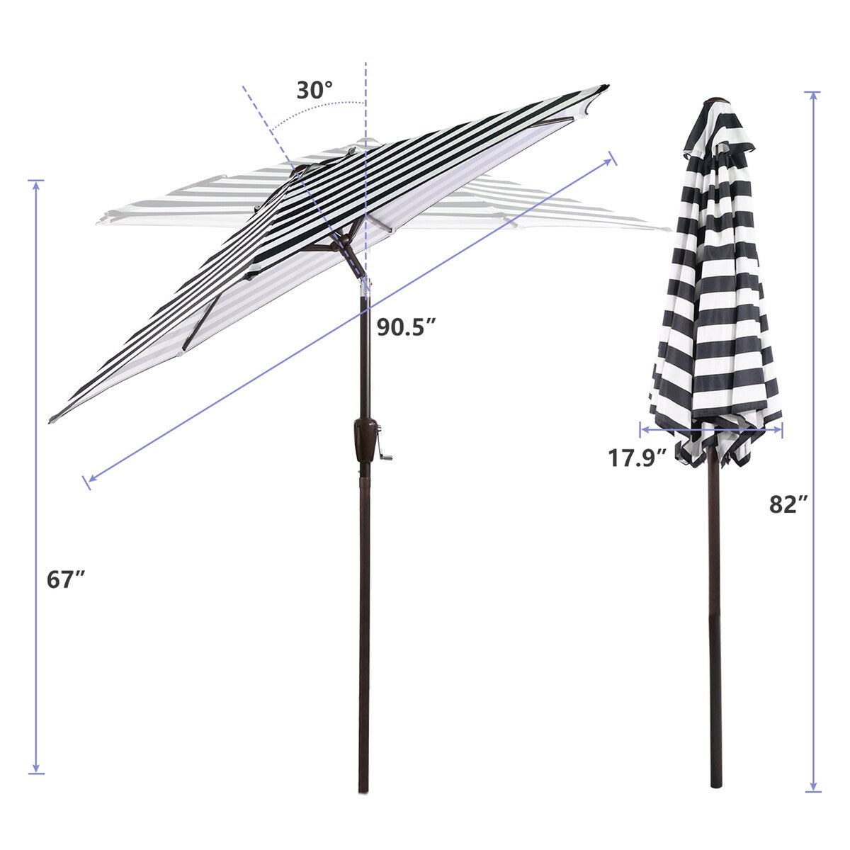 7.5" Patio Umbrella Outdoor Table Market Umbrella with Push Button Tilt and Crank