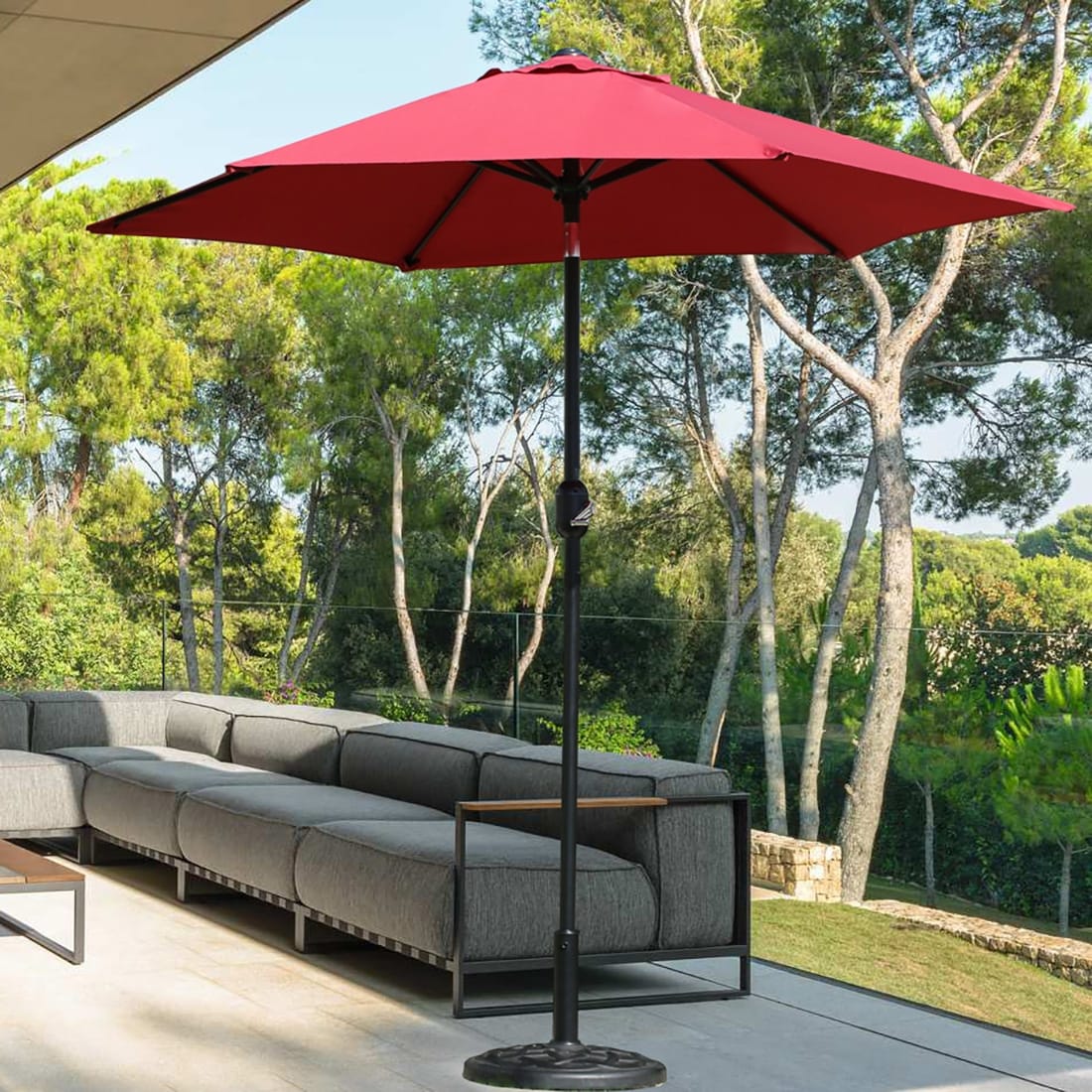 7.5' Outdoor Patio Umbrella, Market Umbrella with Tilt and Crank lift ( Red Color)