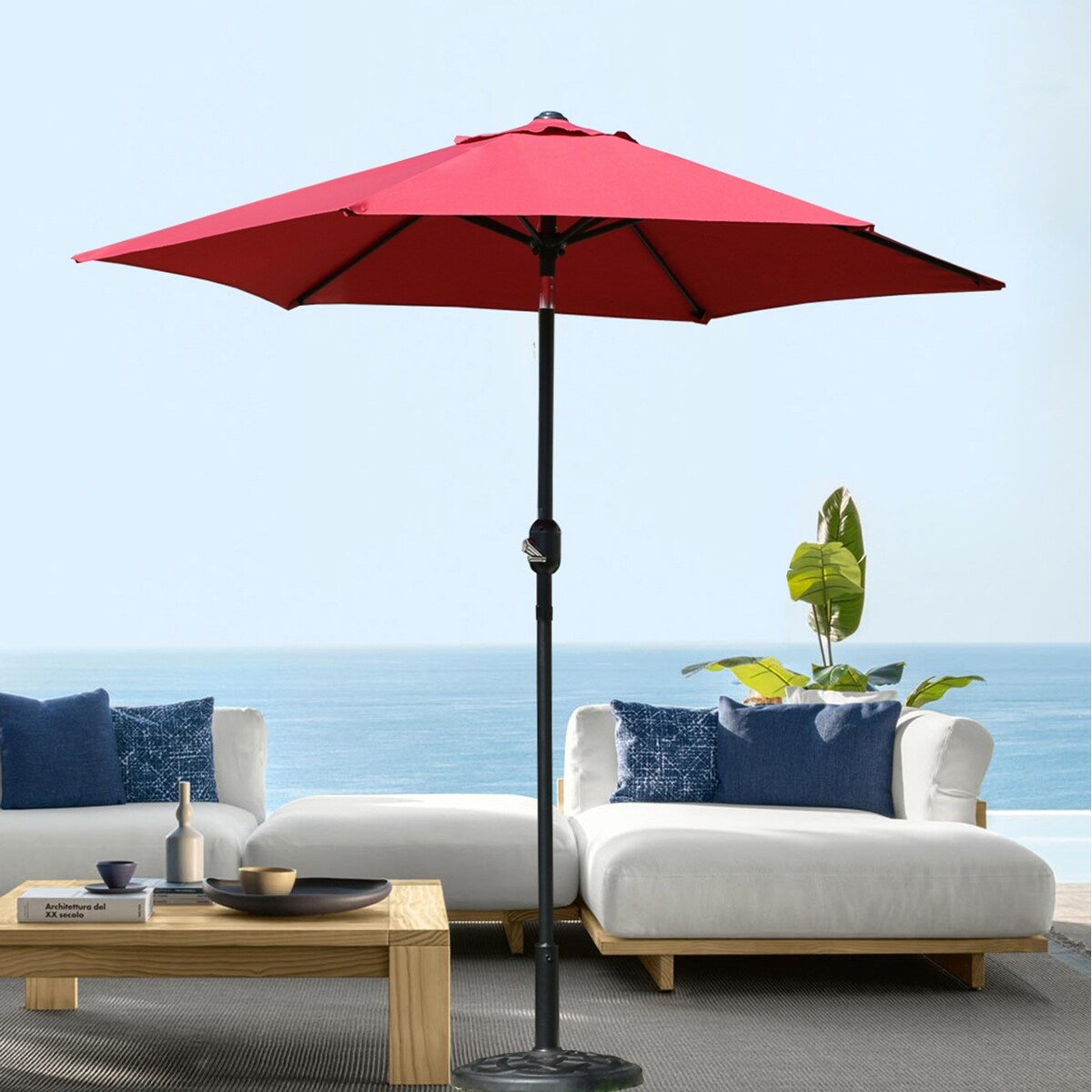 7.5' Outdoor Patio Umbrella, Market Umbrella with Tilt and Crank lift ( Red Color)