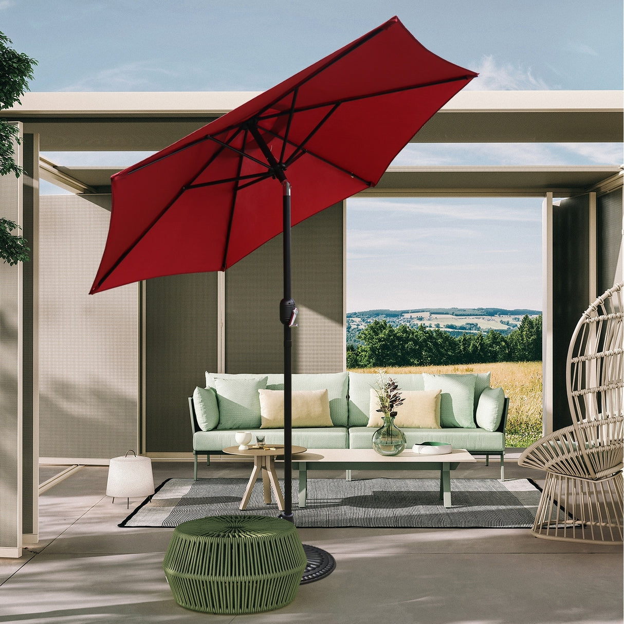 7.5' Outdoor Patio Umbrella, Market Umbrella with Tilt and Crank lift ( Red Color)