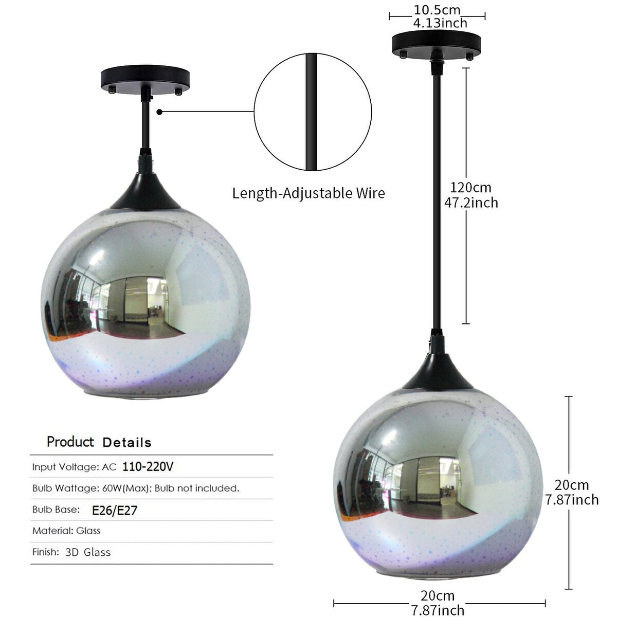 7.9" H 3D Fireworks Glass Novelty Globe Pendant light Shade