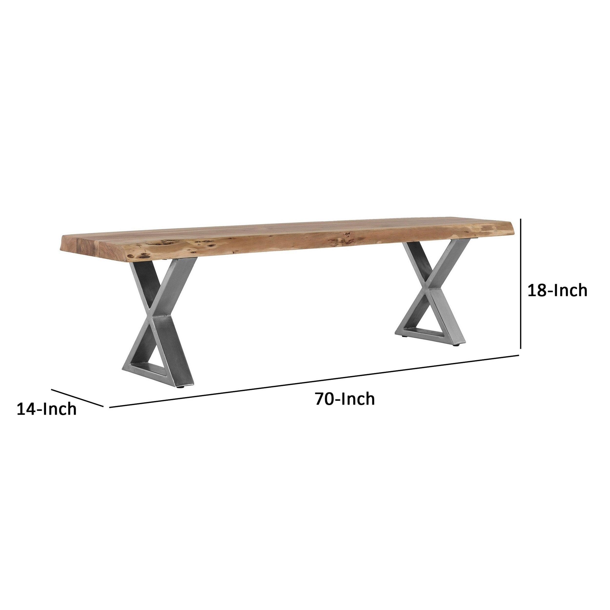 70 Inch Wood Dining Bench Farmhouse Design Crossed Legs Brown Chro Overstock