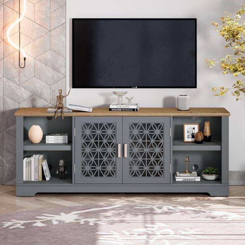 70 in. Rustic Decorative Floral Door TV Stand for up to 80" TVs