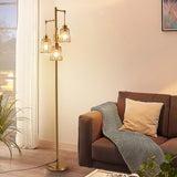 70 in. LED Tree Floor Lamp with 3 Cage Shades and Edison Bulbs