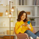 70 in. LED Tree Floor Lamp with 3 Cage Shades and Edison Bulbs