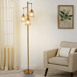 70 in. LED Tree Floor Lamp with 3 Cage Shades and Edison Bulbs