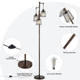 70 in. LED Tree Floor Lamp with 3 Cage Shades and Edison Bulbs