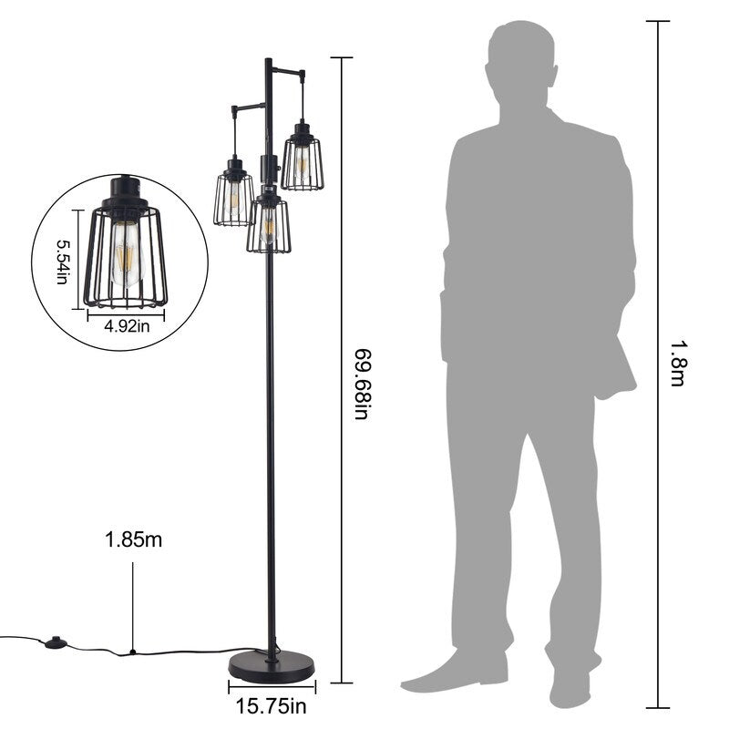 70 in. LED Tree Floor Lamp with 3 Cage Shades and Edison Bulbs