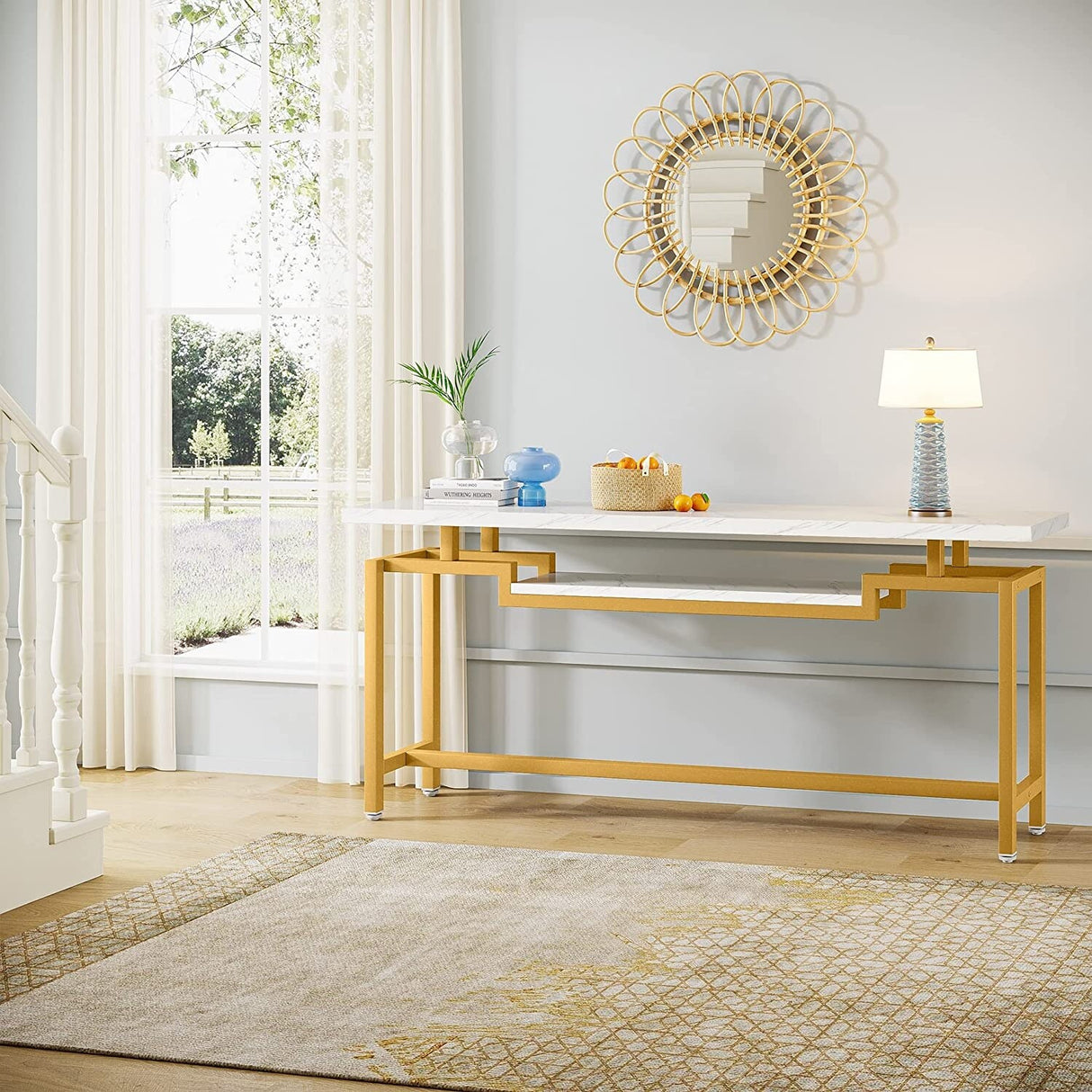 70 inch Console Table Narrow Long Behind Sofa Table with 2 Ties