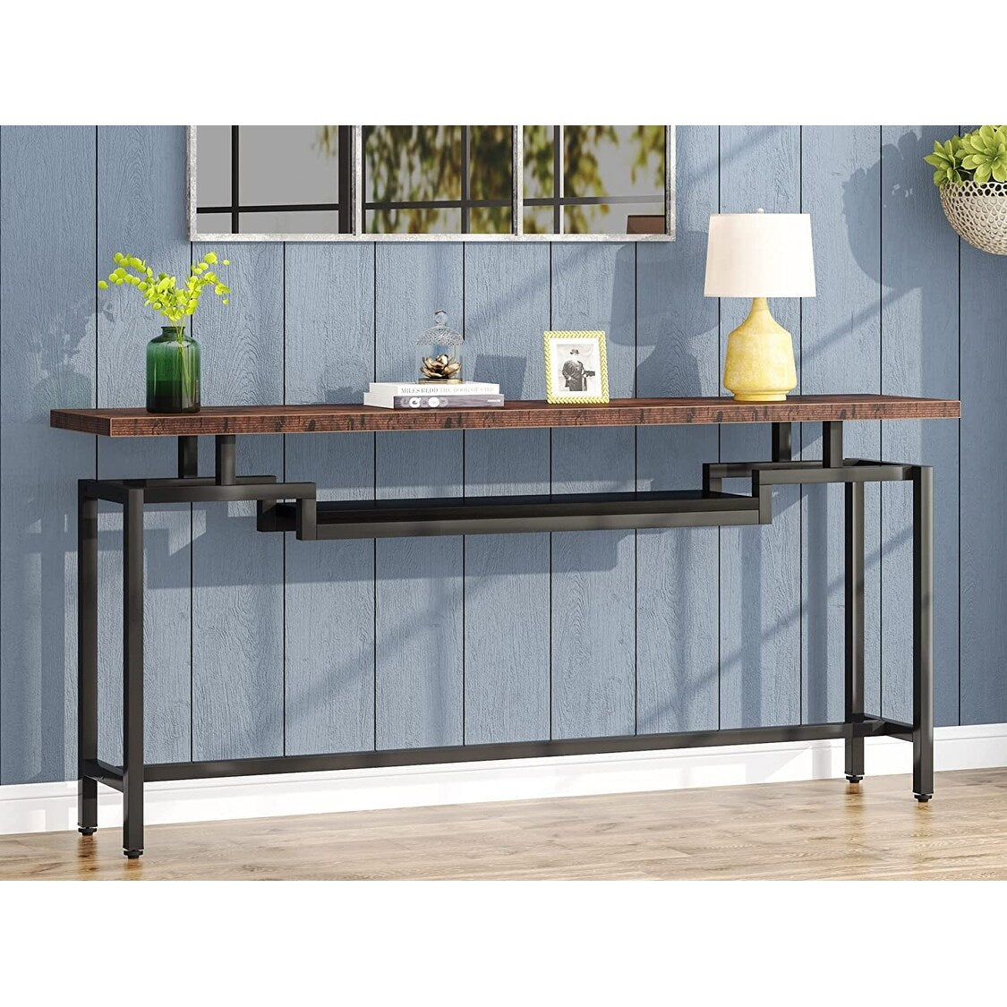 70 inch Console Table Narrow Long Behind Sofa Table with 2 Ties