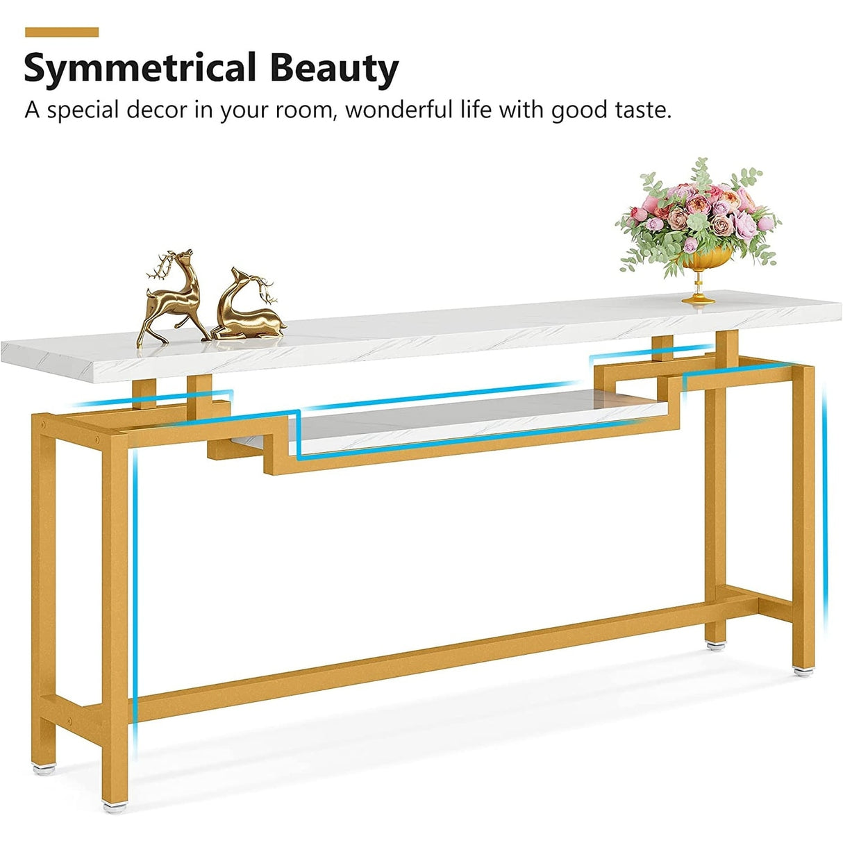 70 inch Console Table Narrow Long Behind Sofa Table with 2 Ties