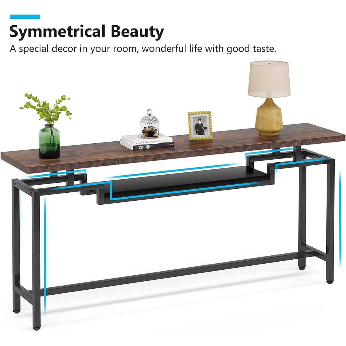 70 inch Console Table Narrow Long Behind Sofa Table with 2 Ties